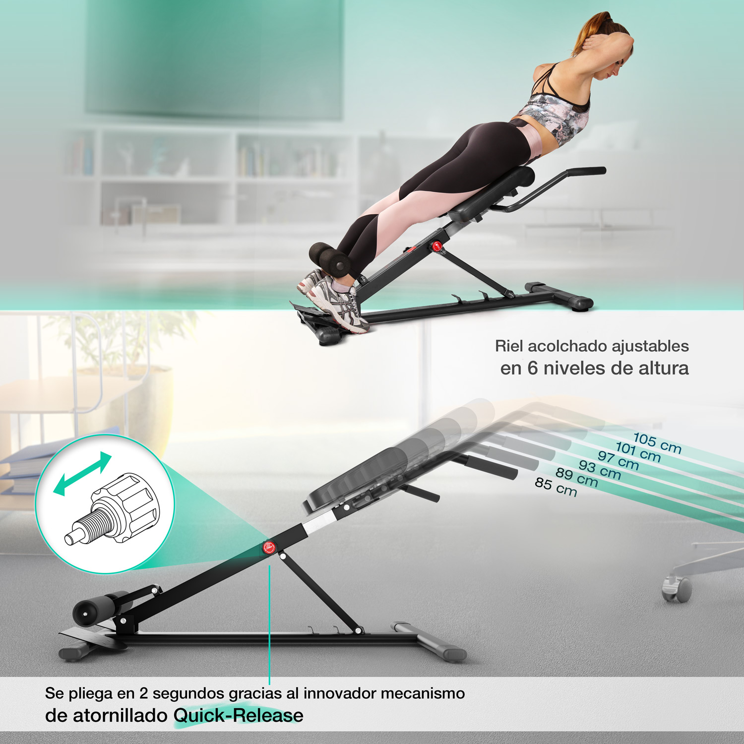 Fitness tech Banco De Abdominales Plegable Con 6 Posiciones Negro